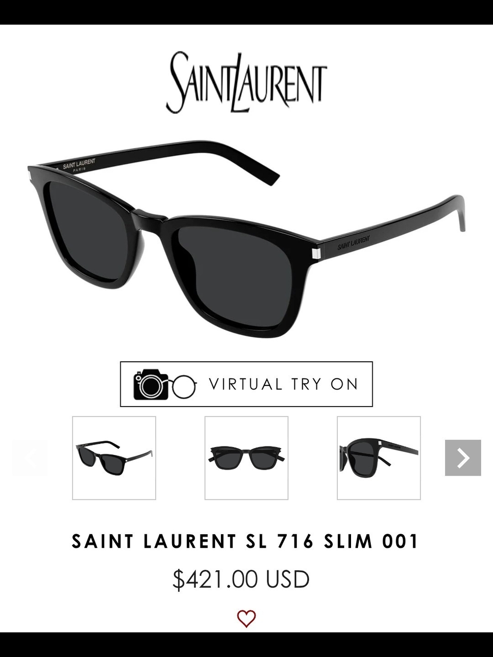 Saint Laurent SL 716 Slim Sunglasses in Black